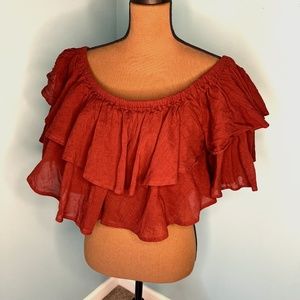 Eloquii Off Shoulder Ruffled Cropped Cotton Red Top Size 24